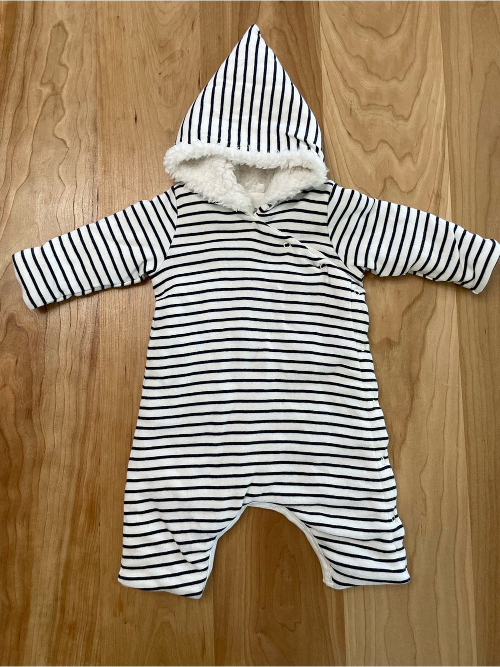 Petit Bateau Baby Navy Striped Lite Bunting With Soft Fleece Hood 1 Month